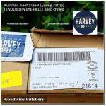 Beef Eye Fillet Mignon Has Dalam Tenderloin AGED BY GOODWINS 3-4 weeks STEER (young cattle) Australia HARVEY frozen 1/3 WELLINGTON cuts (price/pc 1kg)